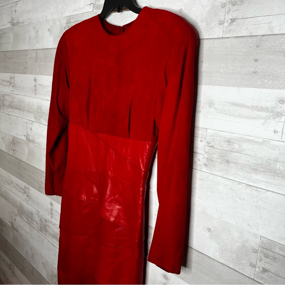 Vintage 1990s Lillie Rubin Red Leather Suede Dress